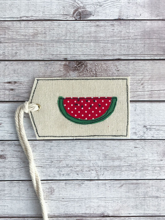 🍉 Tag decorativa in tessuto – Ricamo anguria fatta a mano ❤️💚
