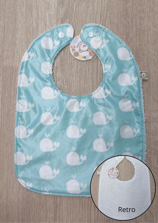 Bavaglino svezzamento cerato con retro in spugna - grafiche NotOnlyTeddy Balenine