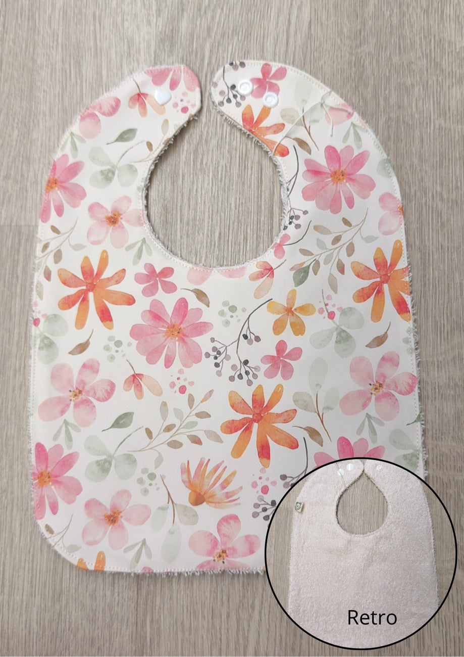 bavaglino cerato fiori con retro in spugna rosa chiaro - fronte e retro