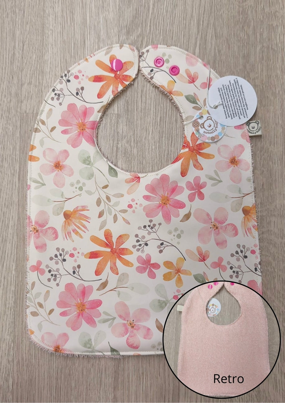 bavaglino cerato fiori con retro in spugna rosa - davanti e dietro