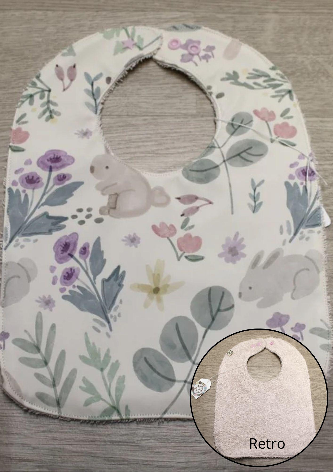 Bavaglino cerato con animaletti e piante - retro in spugna