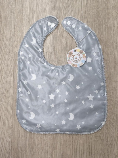 Bavaglino svezzamento cerato grigio con retro in spugna - grafiche NotOnlyTeddy stelline
