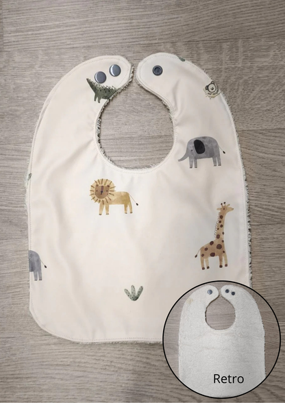 Bavaglino cerato con animaletti della savana - retro in spugna