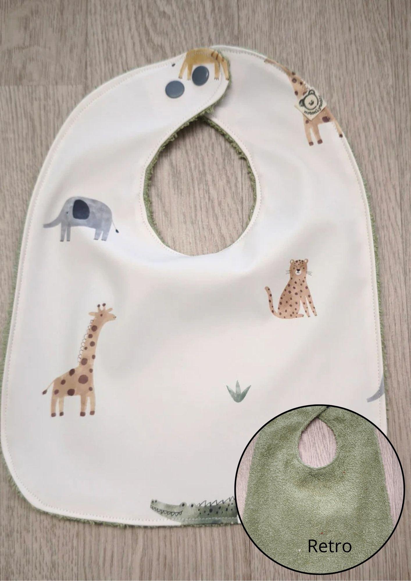 Bavaglino cerato con animaletti della savana - retro in spugna