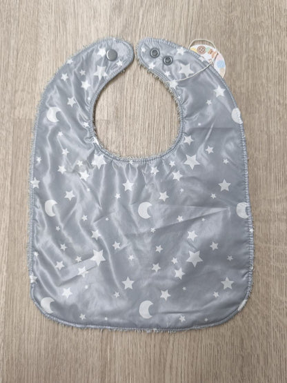 Bavaglino svezzamento cerato grigio con retro in spugna - grafiche NotOnlyTeddy stelline