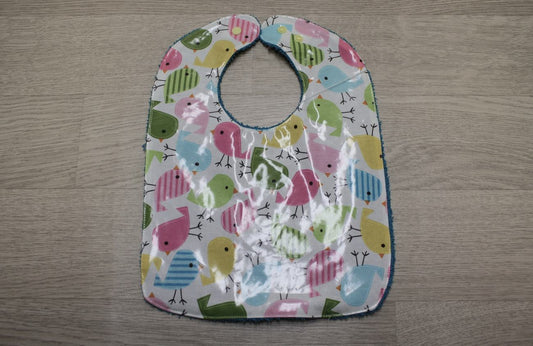 Bavaglino cerato bianco con uccellini - retro in spugna