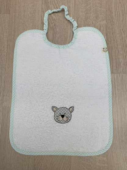 Bavaglino con elastico per asilo con ricamo di gattino