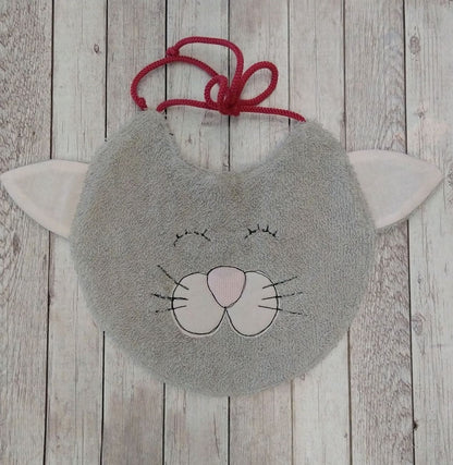 bavaglino per neonato a forma di musetto di gatto grigio chiaro