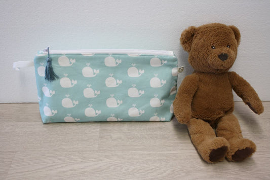 Set Nascita: Fasciatoio Portatile, Sacchetto e Beauty case coordinati - Balenina - Personalizzato