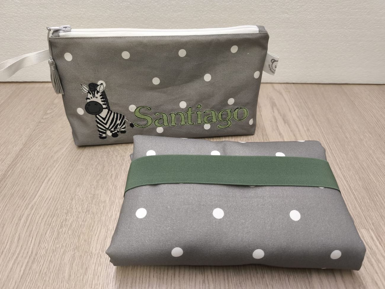 Fasciatoio portatile - Portapannolini grigio a pois con interno cerato animali