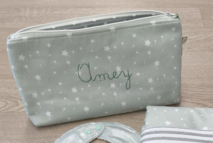 Beauty case portatutto – personalizzabile – coordinabile con fasciatoio - bachette magiche su fondo verde salvia