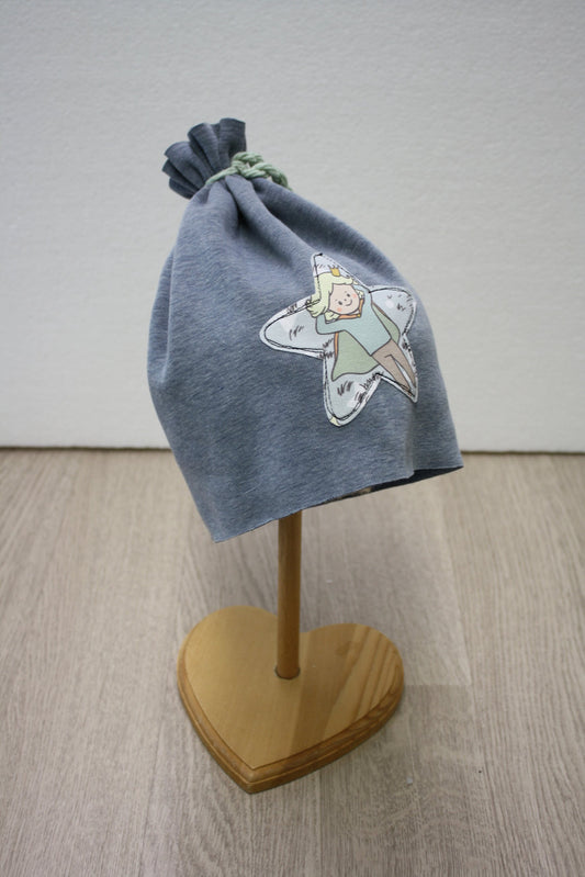 Berretto in felpa pelosa avio con fiocchetto verde - stella Piccolo Principe -  T 30-36 mesi