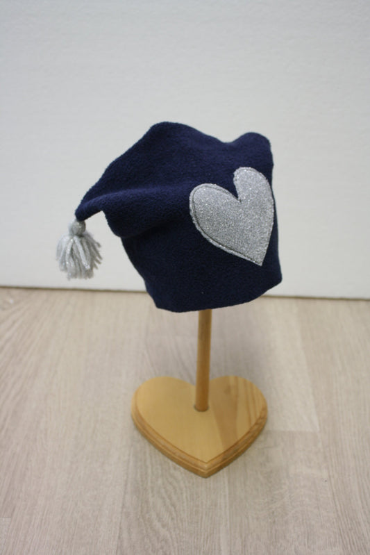 Berretto bambina in felpa blu con cuore glitter - taglia 9-12 mesi