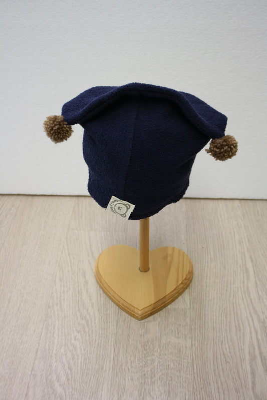 Berretto in felpa blu con pon pon cammello - stella oro glitter 9-12 mesi