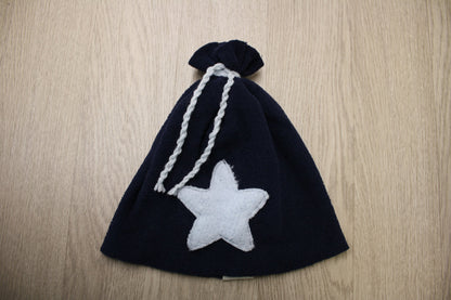 Berretto in felpa boucle blu con fiocchetto - stella