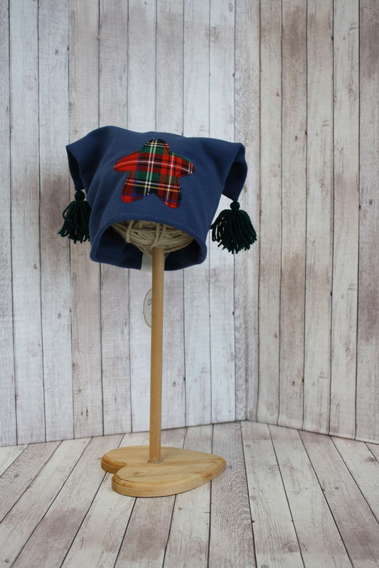 Berretto in felpa blu con nappine verdi - stellina scozzese - 3-5 anni