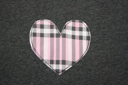 Berretto in felpa grigia con nappine - cuore tartan in maglina - taglia 30-36 mesi