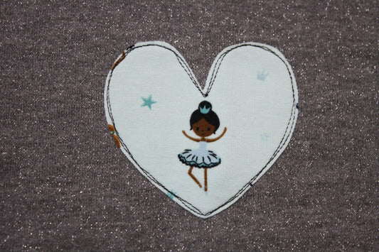 Berretto in felpa grigia glitter con nappine - cuore in maglina con ballerine - taglia 18-24 mesi