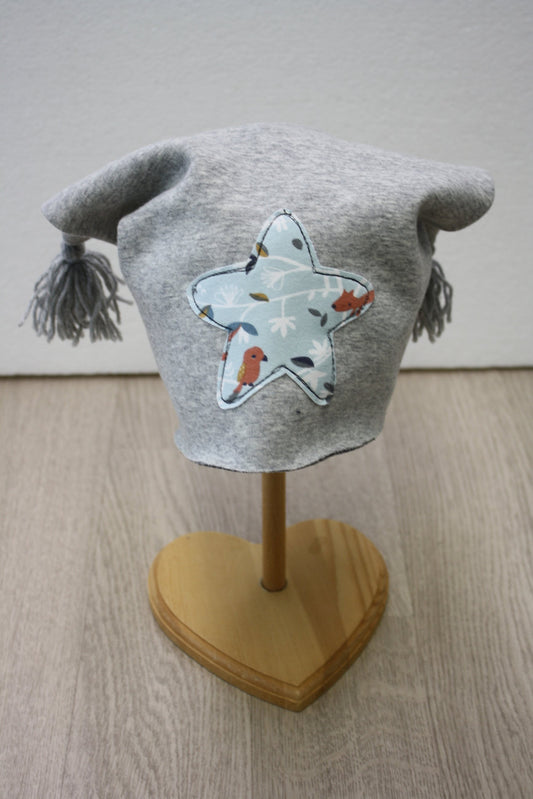 Berretto in felpa grigia con stellina Uccellini - taglia 3-5 anni