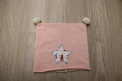 Berretto in felpa rosa con pon pon bianchi - stellina fatine - 12-18 mesi