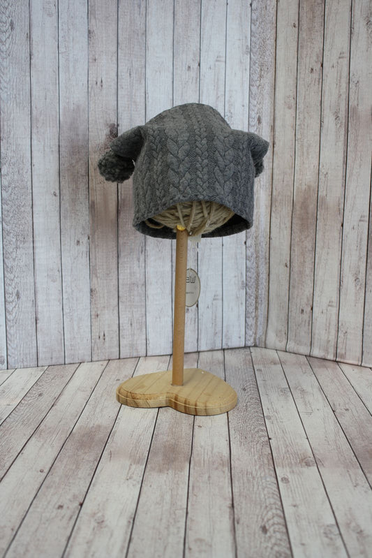 Berretto in jersey knit grigio melange con pompon grigi - 9-12 mesi
