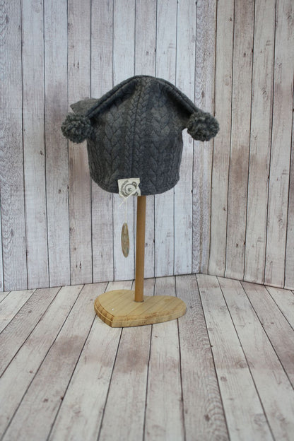 Berretto in jersey knit grigio melange con pompon grigi - 9-12 mesi