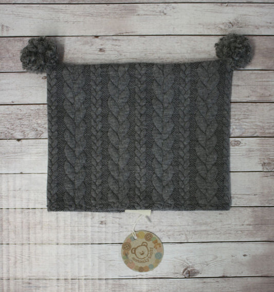 Berretto in jersey knit grigio melange con pompon grigi - 9-12 mesi