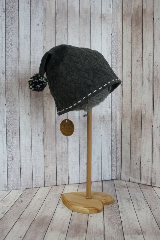 Berretto in jersey knit grigio scuro melange con pompon grigi - 6-8 anni