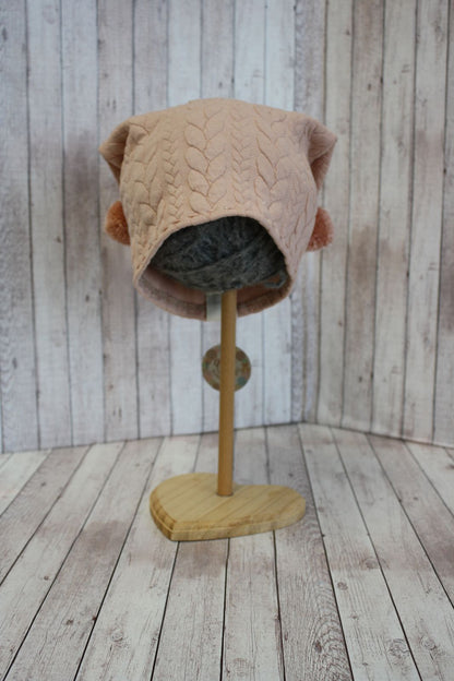 Berretto in jersey knit rosa con pompon piccoli rosa antico glitter - 3-5 anni