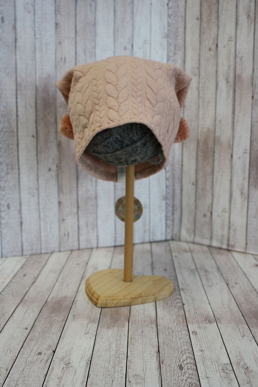 Berretto in jersey knit rosa con pompon piccoli rosa antico glitter - 3-5 anni