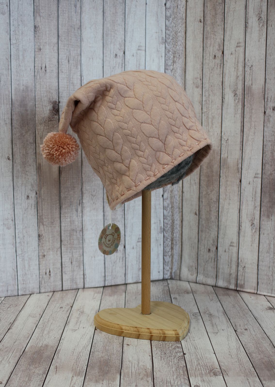 Berretto in jersey knit rosa con pompon piccoli rosa antico glitter - 3-5 anni