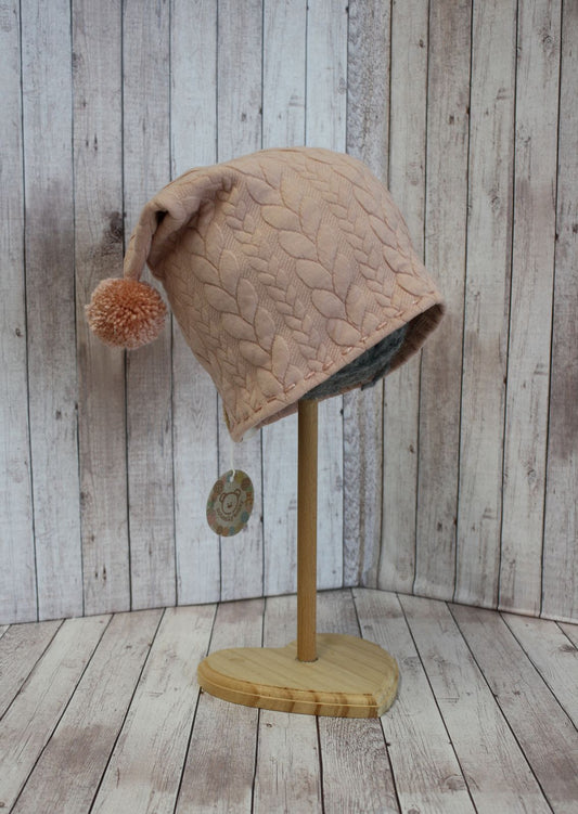 Berretto in jersey knit rosa con pompon piccoli rosa antico glitter - 3-5 anni