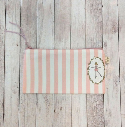 Bustina con cerniera - bustina in tessuto - righe rosa e Ballerina