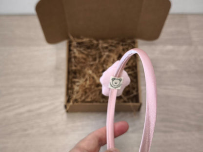 Cerchietto in raso rosa con cupcake