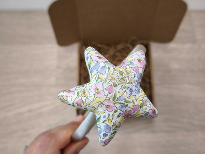 Cerchiello in raso beige con stellina a fiori colorati