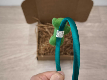 Cerchiello per capelli da bambin in raso verde oliva con cactus