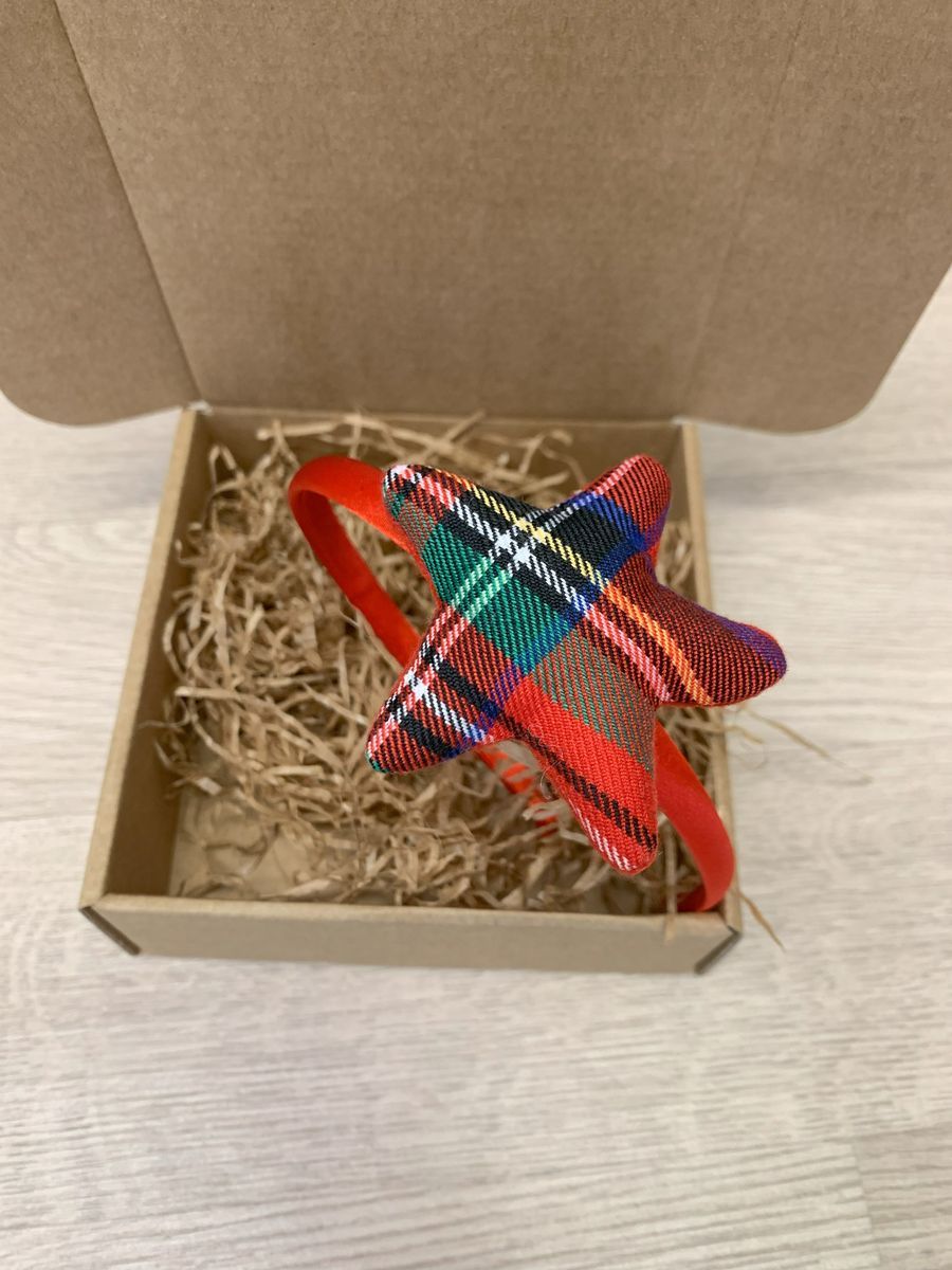 Cerchiello bambina Natale con Stella rossa tartan