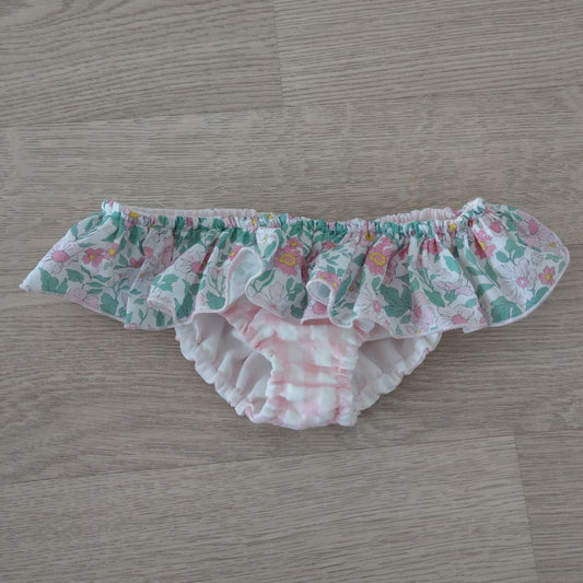 costumino bambina con volant quadretti rosa e fiorellini