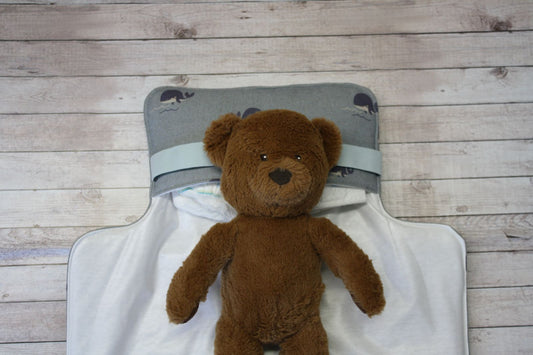Fasciatoio portatile - Portapannolini blu jeans con piccole balene