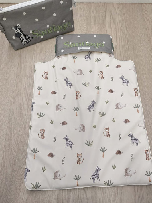 Fasciatoio portatile - Portapannolini grigio a pois con interno cerato animali