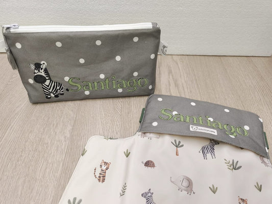 Fasciatoio portatile - Portapannolini grigio a pois con interno cerato animali