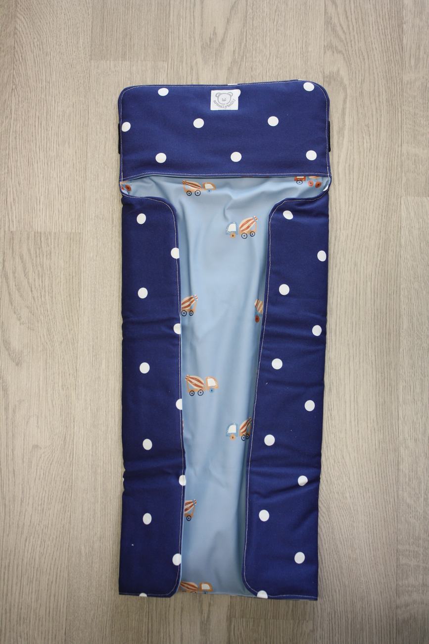 Fasciatoio portatile - Portapannolini blu scuro a pois con interno cerato betoniere