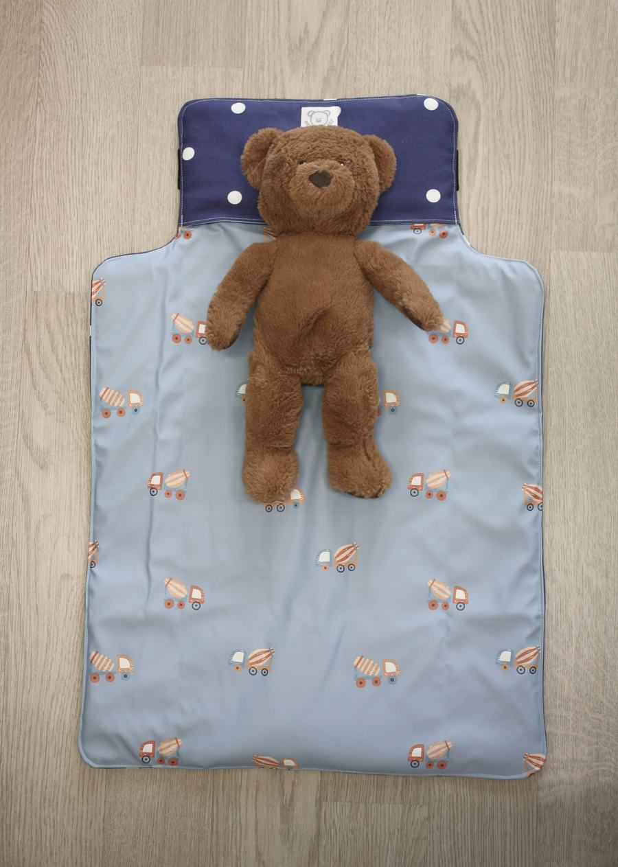 Fasciatoio portatile - Portapannolini blu scuro a pois con interno cerato betoniere