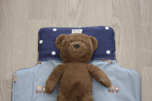 Fasciatoio portatile - Portapannolini blu scuro a pois con interno cerato betoniere