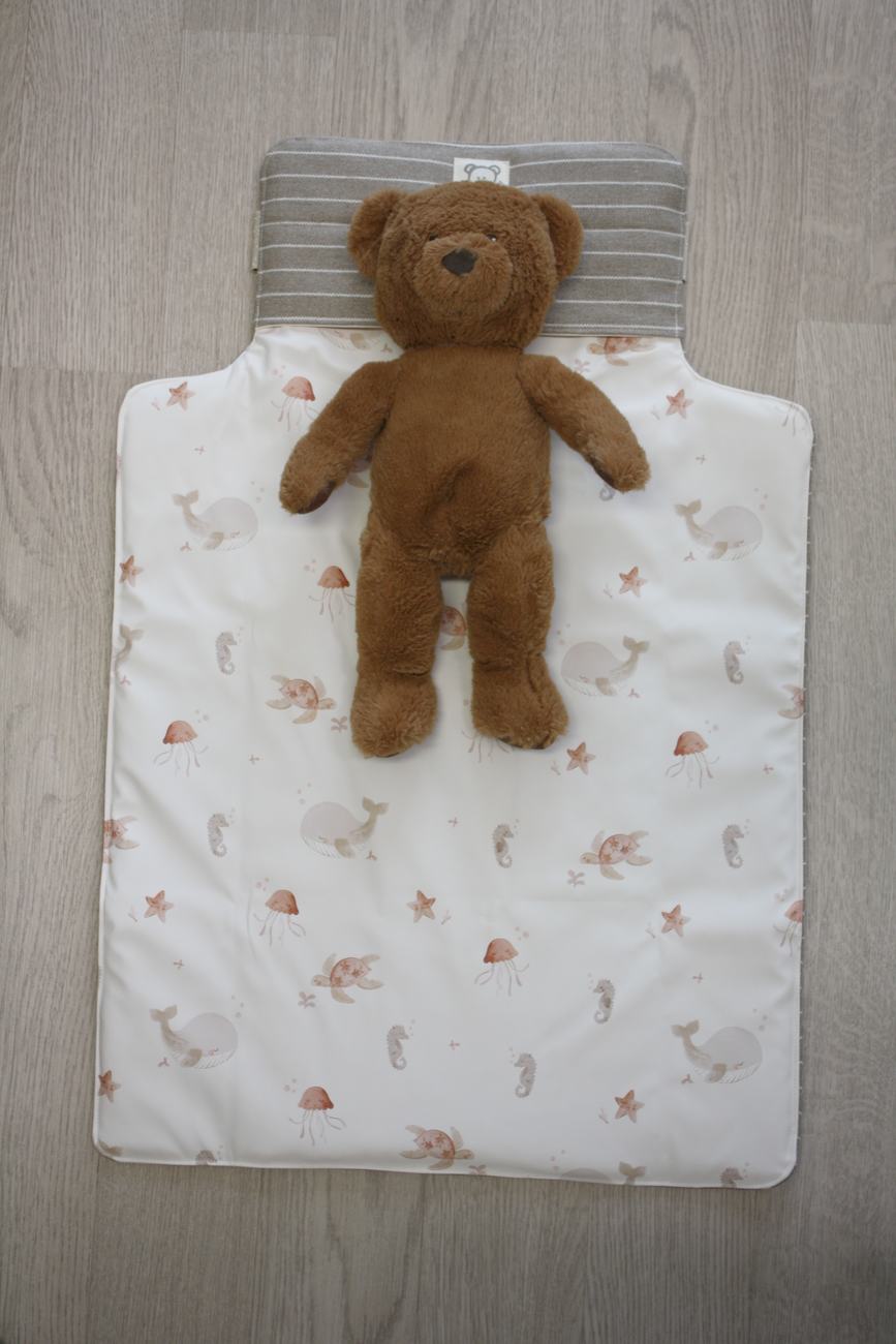 Fasciatoio da viaggio pieghevole con portapannolini – canvas - interno animaletti marini – personalizzabile