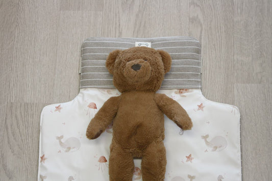 Fasciatoio da viaggio pieghevole con portapannolini – canvas - interno animaletti marini – personalizzabile