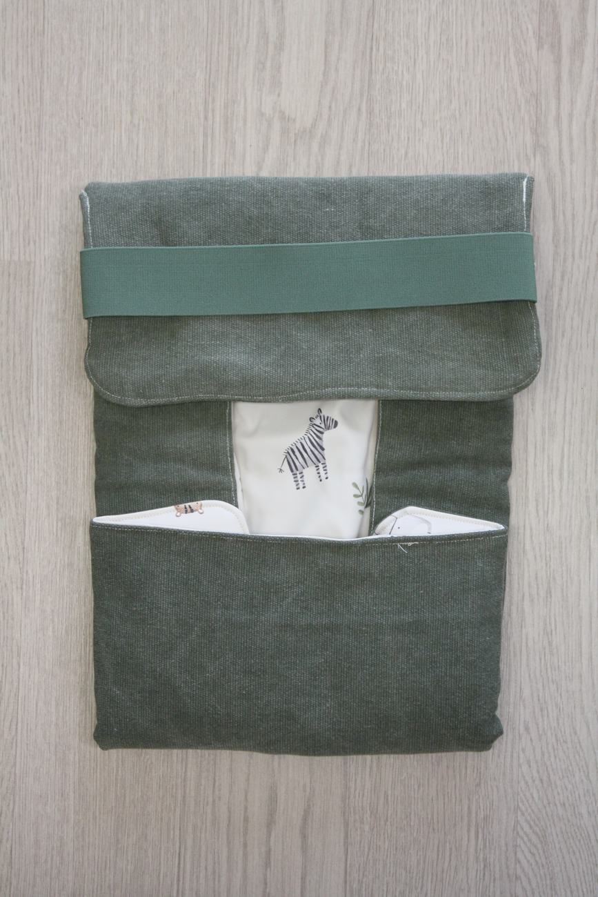 Fasciatoio da viaggio pieghevole con portapannolini – verde - interno animali – personalizzabile