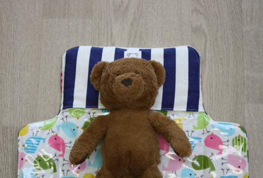 Fasciatoio portatile - Portapannolini a righe blu con interno cerato uccellini