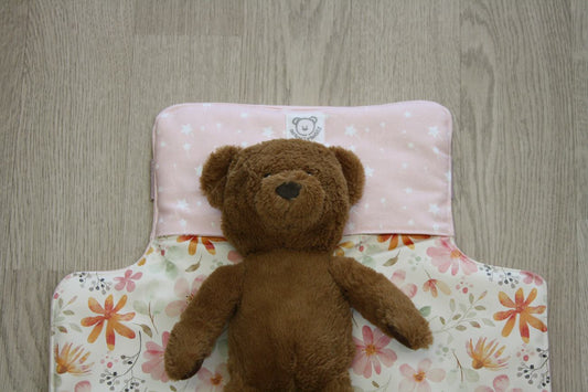 Fasciatoio da viaggio pieghevole portapannolini – Rosa bacchette magiche e fiori – personalizzabile