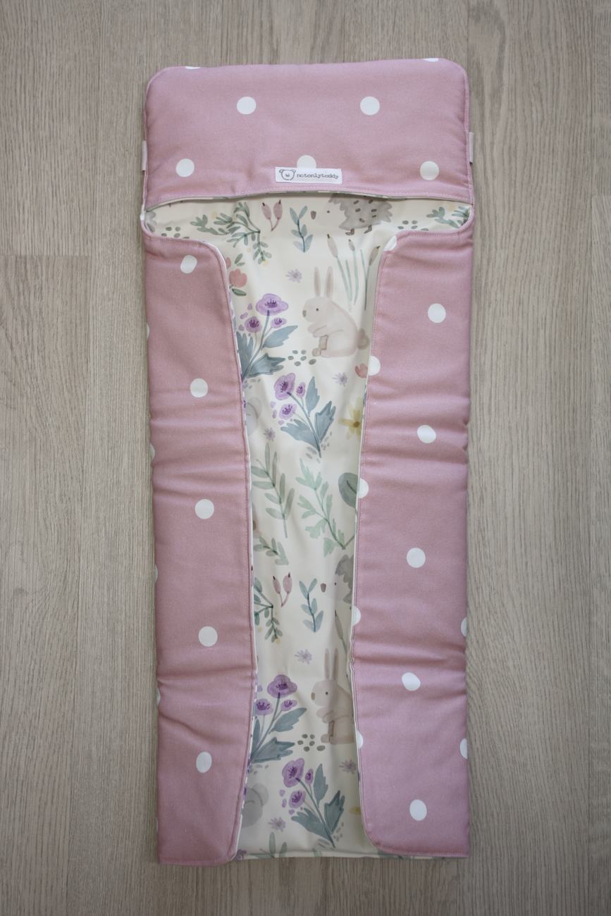 Fasciatoio da viaggio pieghevole con portapannolini – Rosa pois – animali - personalizzabile